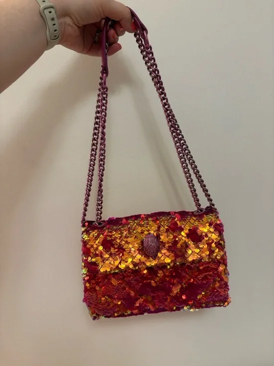 Kurt Geiger Pink and Gold Sequin Chain Crossbody Bag - Picture 13 of 16